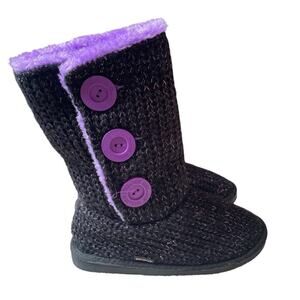 MUK LUKS Girl's Malena Boots Black/Purple Boots‎ NEW Size 2